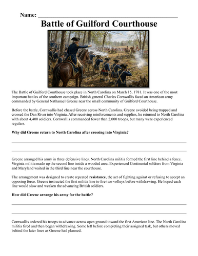 Battle of Guilford Courthouse Assignment "Chunked"