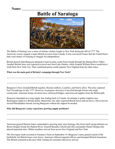 Battle of Saratoga Assignment "Chinked"
