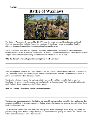 Battle of Waxhaws Assignment "Chunked"