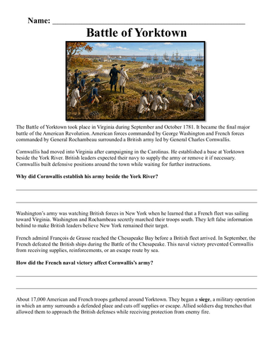 Battle of Yorktown Assignment "Chunked"