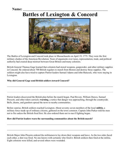 Battles of Lexington & Concord Assignment "Chunked"