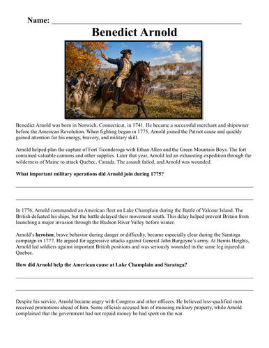 Benedict Arnold Assignment "Chunked"