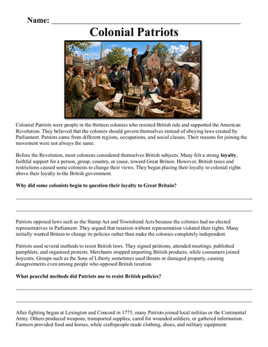 Colonial Patriots Assignment "Chunked"