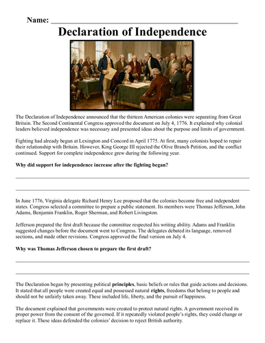 Declaration of Independence Assignment "Chunked"