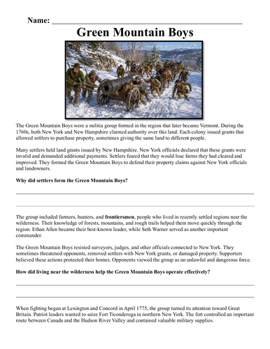 Green Mountain Boys Assignment "Chunked"