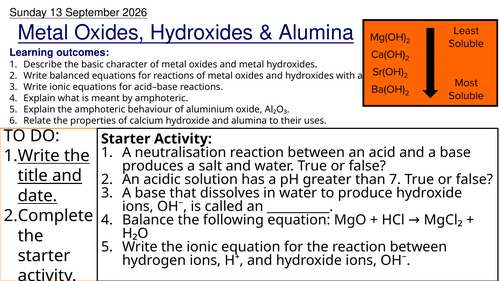 L1 Metal Oxides, Hydroxides & Alumina (Unit 5 Chemistry BTEC Applied Science)