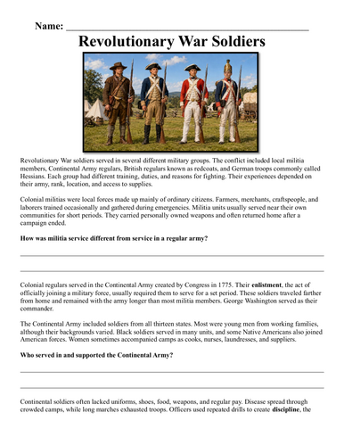 Revolutionary War Soldiers Assignment "Chunked"