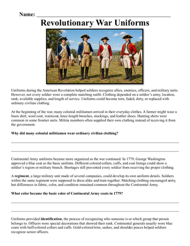 Revolutionary War Uniforms Assignment "Chunked"