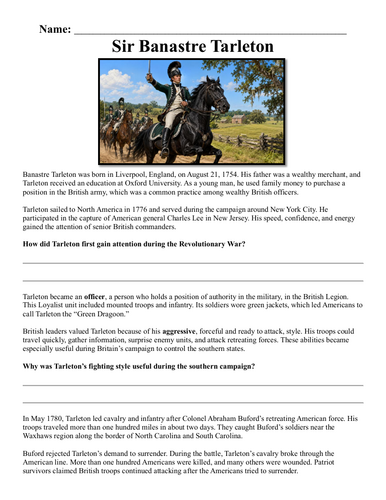 Sir Banastre Tarleton Assignment "Chunked"