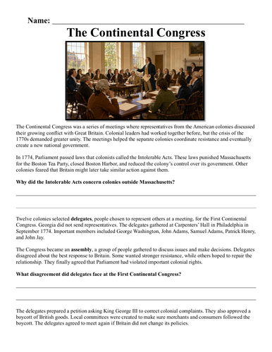 The Continental Congress Assignment "Chunked"