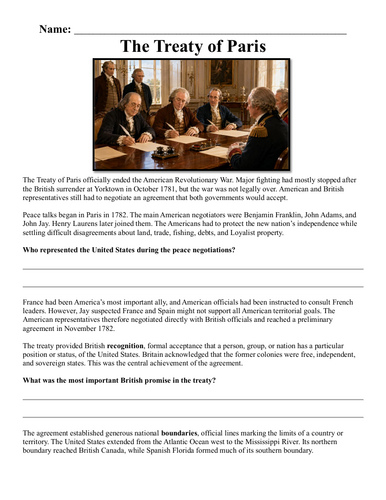 The Treaty of Paris Assignment "Chunked"