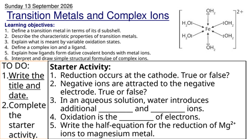 L4 Transition Metals & Complex Ions (Unit 5 Chemistry BTEC Applied Science)