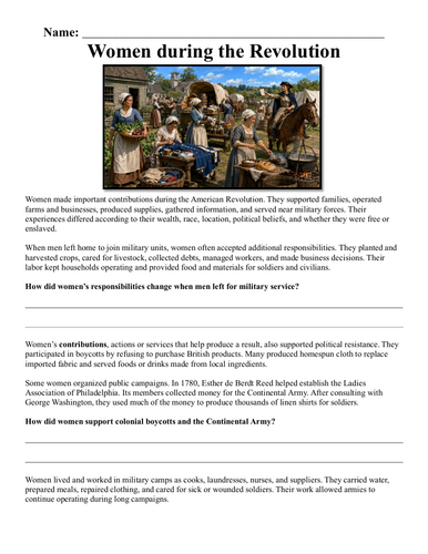 Women during the Revolution Assignment "Chunked"