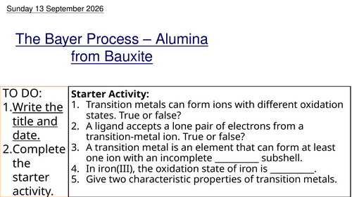 L6 The Bayer Process Alumina from Bauxite (Unit 5 Chemistry BTEC Applied Science)