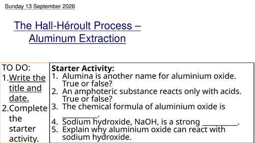 L7 The Hall-Heroult Process Aluminium Extraction (Unit 5 Chemistry BTEC Applied Science)