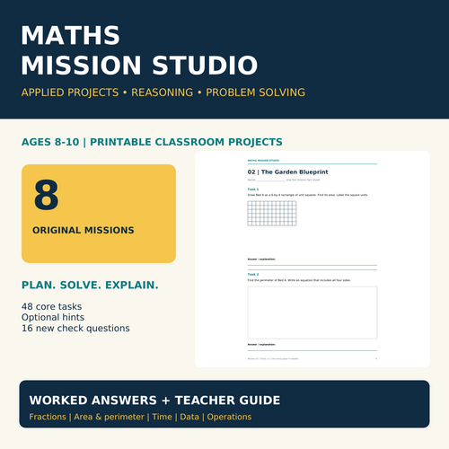 Maths Mission Studio | 8 Applied Maths Projects Ages 8-10 | Division, Area, Perimeter, Time & Fracti