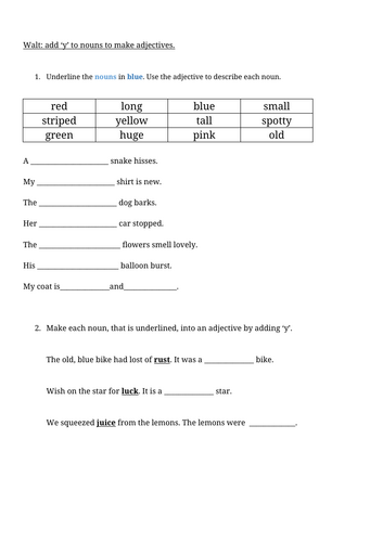 Adjectives worksheet pack