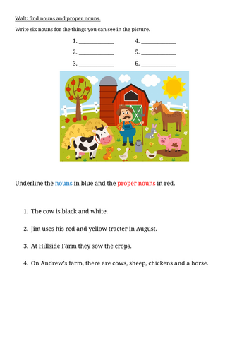 Nouns and proper nouns worksheet