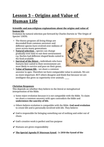 Origins and value of human life - Edexcel - new for 2026