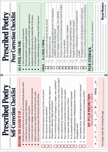 Prescribed Poetry Self & Peer Correction Guide