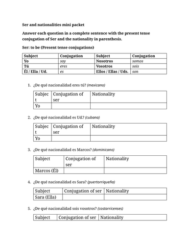 Ser and nationalities mini packet