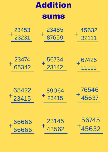 Addition maths worksheet