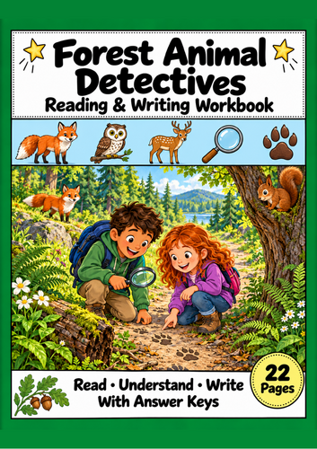 Forest Animals Reading Comprehension Workbook | Grades 1-2 EAL ESL