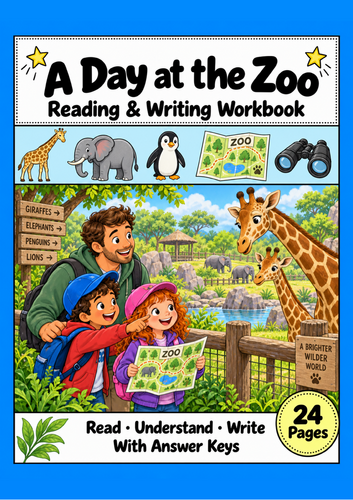 Zoo Animals Reading Comprehension & Writing Workbook | Grades 1-2 EAL ESL