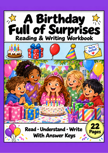 Birthday Reading Comprehension & Writing Workbook | Grades 1-2 EAL ESL
