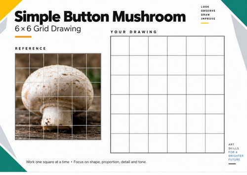 Simple Button Mushroom Grid Drawing Worksheet | KS3 & KS4 Art