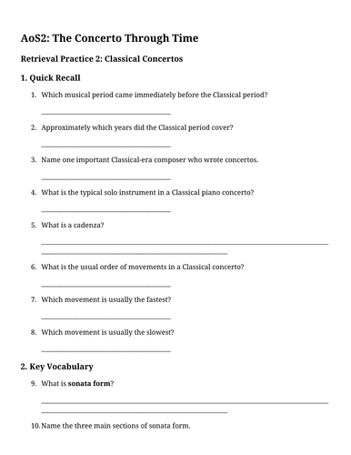 AoS2: The Concerto Through Time – Classical Concertos Retrieval Practice