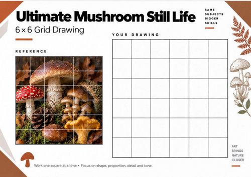 Ultimate Mushroom Still Life Grid Drawing Worksheet | KS3 & KS4 Art