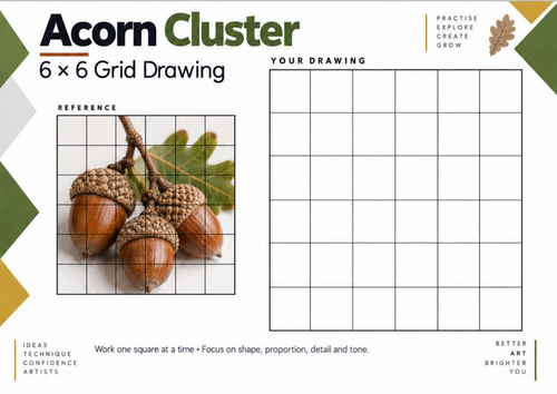 Acorn Cluster – 6 × 6 Grid Drawing Worksheet | KS3 & KS4 Art