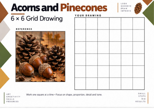 Acorns and Pinecones – Woodland Grid Drawing Worksheet | KS3 & KS4