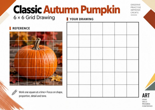Classic Autumn Pumpkin Grid Drawing Worksheet | KS3 KS4 Art