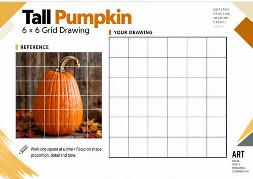 Tall Pumpkin Grid Drawing Worksheet | Autumn Art | KS3 KS4