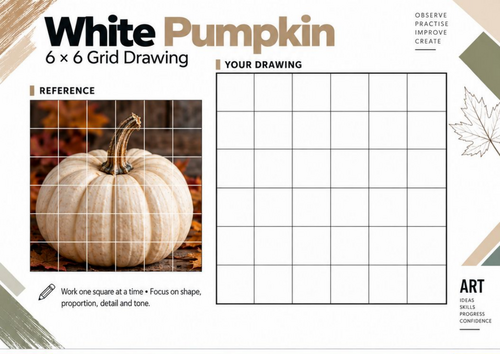 White Pumpkin Grid Drawing Worksheet | Autumn Art | KS3 KS4