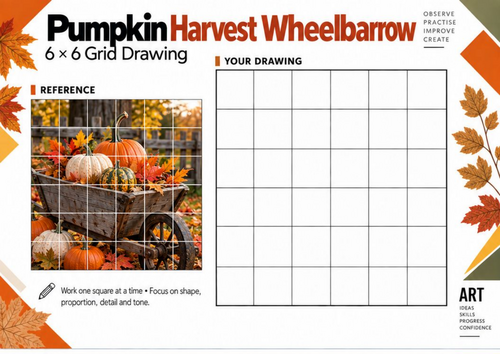 Pumpkin Harvest Wheelbarrow Grid Drawing Worksheet | KS3 KS4