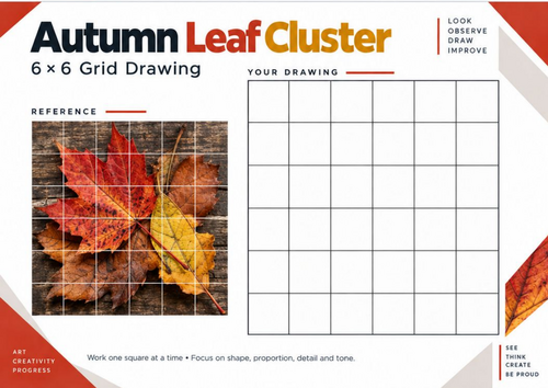Autumn Leaf Cluster Grid Drawing Worksheet | Seasonal Art | KS3 & KS4