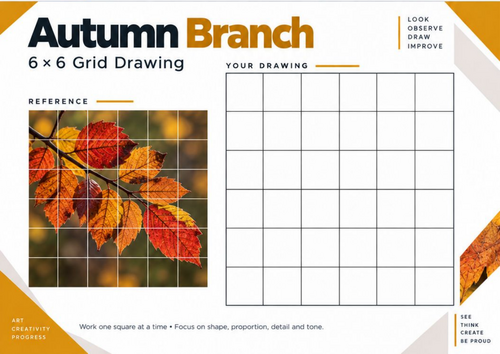 Autumn Branch Grid Drawing Worksheet | Nature Art Activity | KS3 & KS4