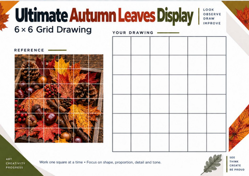 Ultimate Autumn Leaves Display Grid Drawing Worksheet | Autumn Art | KS3 & KS4