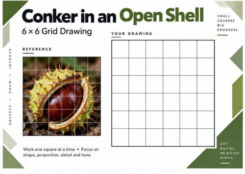 Conker in an Open Shell Grid Drawing Worksheet | Autumn Art | KS3 & KS4