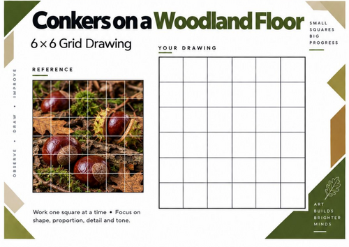 Conkers on a Woodland Floor Grid Drawing Worksheet | KS3 & KS4 Art