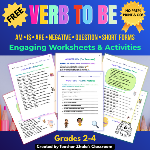 FREEBIE: Verb To Be: Am, Is, Are Worksheets & Quiz