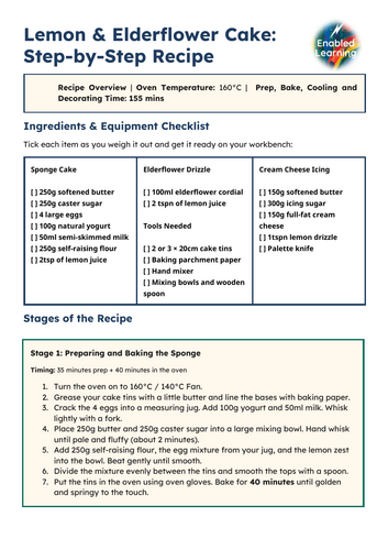 ASDAN Food Technology - Lemon and Elderflower Cake Recipe