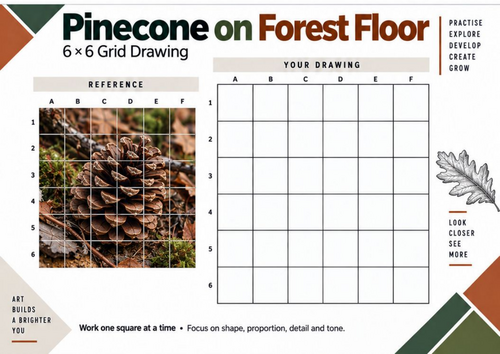Pinecone on Forest Floor Grid Drawing Worksheet | KS3 & KS4 Art
