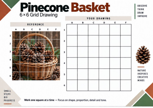 Pinecone Basket Grid Drawing Worksheet | Observational Drawing | KS3 & KS4