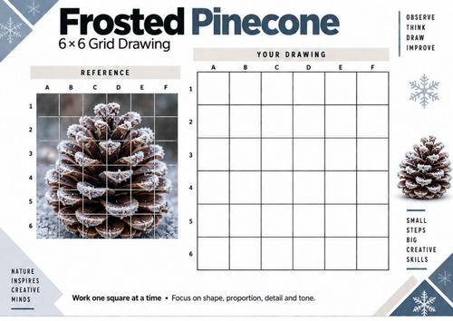 Frosted Pinecone Grid Drawing Worksheet | Winter Art | KS3 & KS4