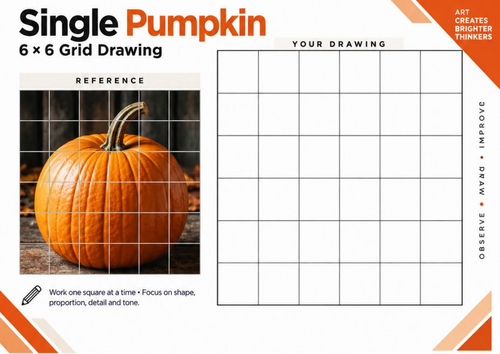 Single Pumpkin Grid Drawing Worksheet | Autumn Art | KS3 & KS4