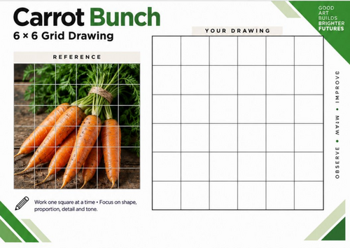 Carrot Bunch Grid Drawing Worksheet | Harvest Vegetables | KS3 & KS4